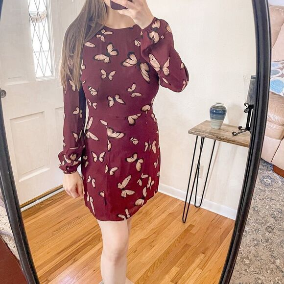 Reformation Butterfly Print Mini Dress Long Sleeve 4 - Picture 3 of 8